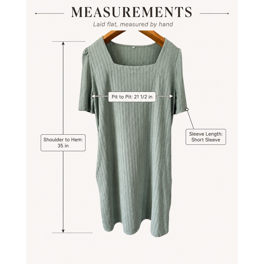 Unbranded Shift Dress Women XL Sage Green Excellent Textured Knit Square Neck - Picture 4 of 14